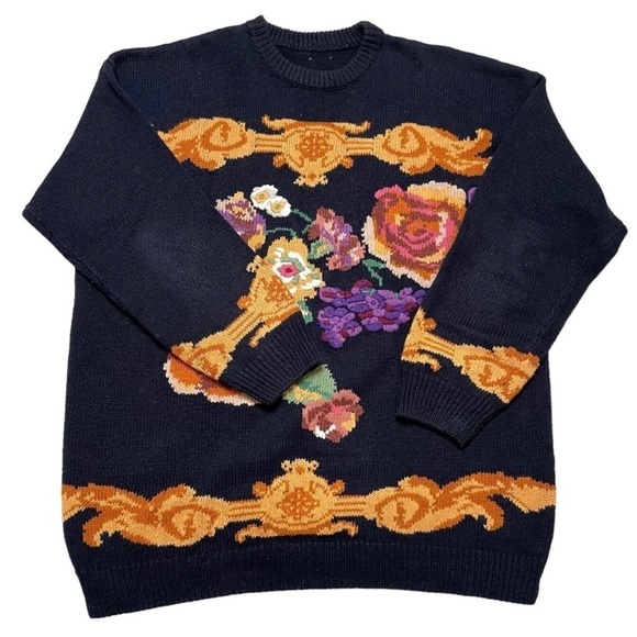 VTG Grandma embroidered floral cottagecore sweater XL - XXL - Picture 1 of 11